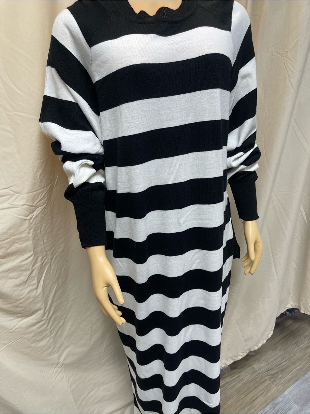 Striped Black & White Knit Maxi Dress